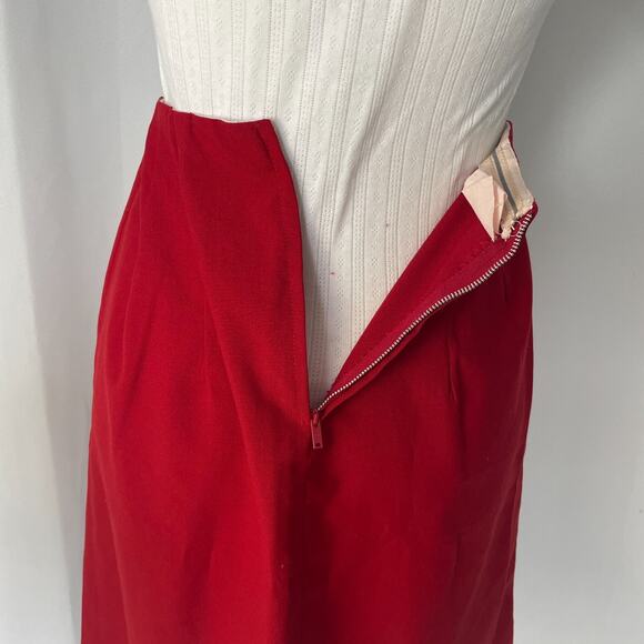 Vintage Skirt Size XS Red Solid A Line Knee Length Retro Secretary High Rise - Picture 9 of 14